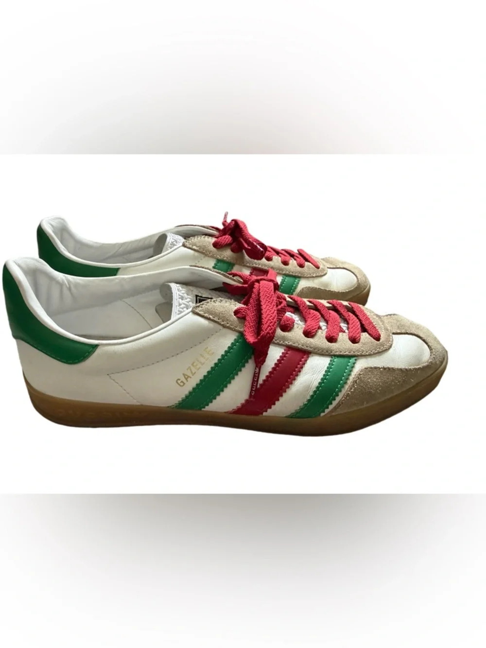 Gucci White Green Red Lace-Up Sneakers
